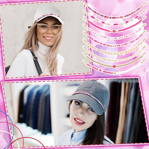 Image of Geyoga 9 Pcs Trucker Hat Chains Trucker Hat Charms Women Man Bill Decoration Detachable DIY Metal Chain for Mesh Baseball Cap(Bright Pink,Y2k)