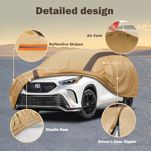 Image of Highlander Car Cover Waterproof All Weather Compatible with Toyota Highlander 2007-2024, Outdoor Dustproof Anti-UV Sun Rain Protection Full Exterior Cover