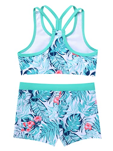 Kids Girls 2 Piece Sports Gymnastics Dance Outfits Crop Tank Top with Booty Shorts Active Workout Sets Turquoise 10 Years4