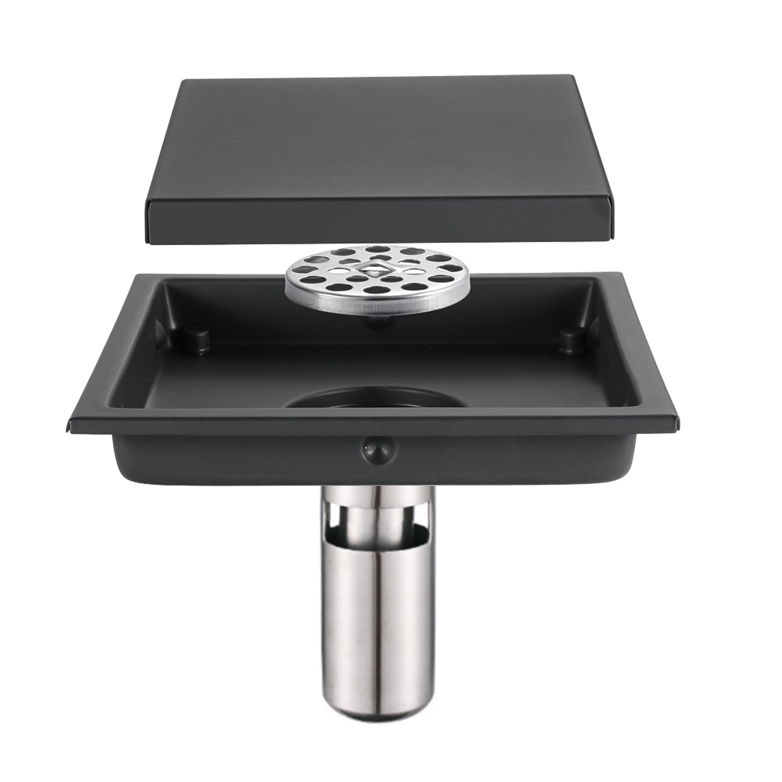 Rejilla Desague Ducha Drenaje de Piso del Cuarto de baño del Acero Inoxidable de los Accesorios 304 del Cuarto de baño, tamaño 150 * 150m m Desague Ducha(B15x15cm Black)