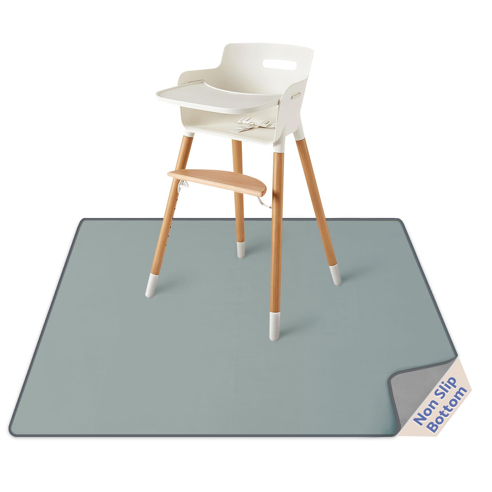 Photo 1 of Blissful Diary Baby Splat Mat for Under High Chair, 50.4 x 50.4 Inch Wipeable Splash Mat, Waterproof and Washable, Anti-Slip Floor Protector, Silver Mist