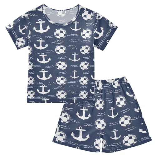 ALAZA Nautical Anchor Football Pajama Set Short Sleeve Sleepwear Soft Lounge Nightwear