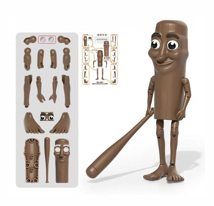 Tung Tung Tung Sahur Toy Action Figure Anime with Magnet Italian Brainrot Toys 3D Printed Articulated Model with Bat Funny Viral Action Figure Gift Collectibles Brown