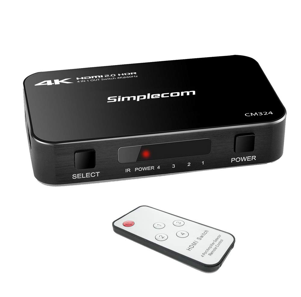 Simplecom CM324 4 Way HDMI 2.0 Switch with Remote 4 in 1 Out Splitter HDCP  2.2 4K @60Hz UHD HDR : Amazon.com.au: Electronics