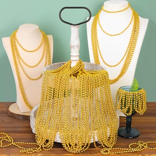 Image of 144PCS Mardi Gras Beads, Gold Bead Necklace Christmas Stuff, 33 inch Mardi Gras Beads Necklace Costume Bulk, Festival Parade Throw Accessories for Christmas Mardi Gras Wedding Birthday Party Supplies