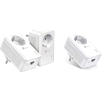 TP-Link Powerline Adapter Triple Set TL-PA7017P KIT 1000 Mbit/s Homeplug AV2 with Socket 2 Gigabit Ports Plug & Play Compatible with All Powerline Adapters Ideal for Streaming Energy Saving
