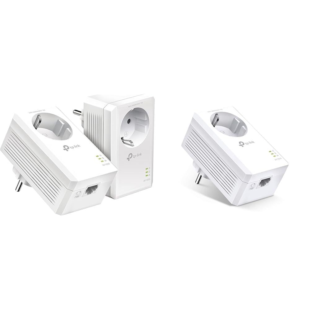 TP-Link CPL 1000Mbps z 1 portem Gigabit i zintegrowanym gniazdem typu F, TL-PA7017P KIT & TP-Link TL-PA7017P AV1000 Gigabit Power Line Adapter z gniazdem zasilającym