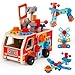Julanpo 消防車 おもちゃ 知育玩具 大工さん 組み立て 工具セット 自由な組み替えで遊びが広がる 木製 モンテッソーリ 車 パズル 3歳 4歳 5歳 6歳 男の子 女の子 誕生日 プレゼント 指先訓練 22x10.7x12cm