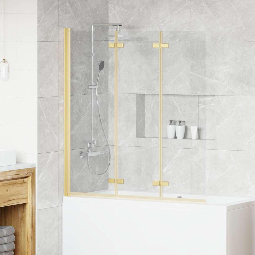 Cabina de ducha plegable dorada, 130 x 138 cm, vidrio templado ESG y
