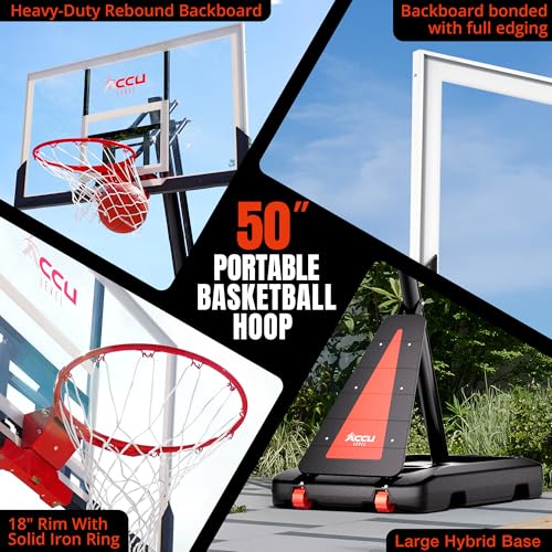 Image of ACCU LEVEL Crank Lift Basketball Hoop Outdoor 7.5-10ft Adjustable Portable Basketball Goal for Youth and Adults 54 inch Angle Adjustable PC Backboard and Large Fillable Base
