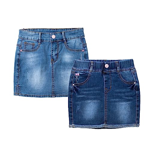 Image of ABALACOCO Jean Skirt for Girls 2Pack Denim Mini Skirt Shorts A-Line Kids Dress,Stretchy Waist Cotton Soft Button Wear 3-14T