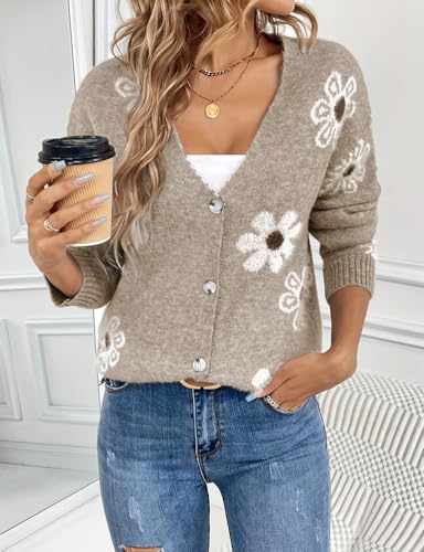 IDEALSANXUN Womens Daisy Sweater Cardigan Fall Winter Button Down Flower Floral Sweaters3