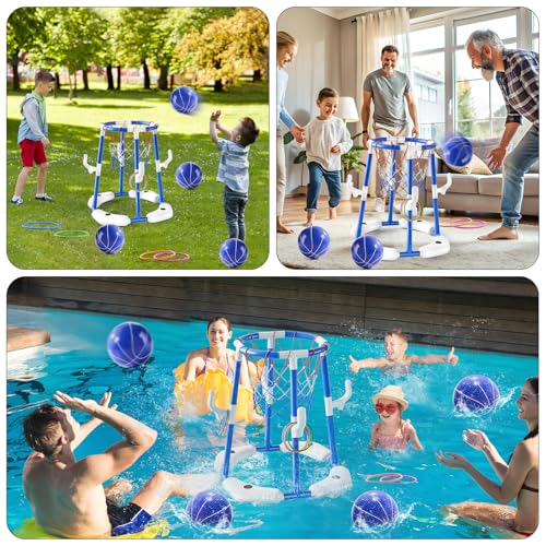 Pool Basketball Hoop,2-in-1 Floating Basketball Pool Games with 4 Balls/12 Rings/Pump,Swimmming Pool Toys for Kids Adults Age 3-12,Summer Family Party Indoor Outdoor Water Play Toys,Blue by NESTALK - Image 7