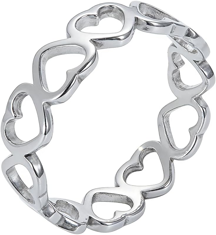 Anillo de promesa de boda llamativo con banda apilable sencilla de amor para mujer