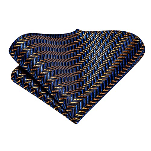 Image of Dubulle Mens Tie Set Solid Paisley Silk Striped Necktie for Men with Cufflinks Tie and Pocket Square,Blue Brown