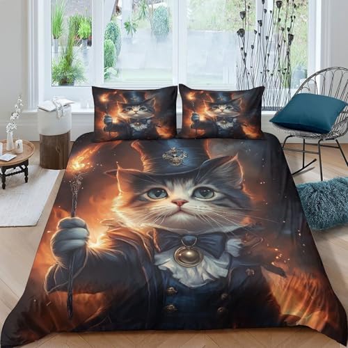Drap de couette chat magicien 3 pièces, le cadeau idéal pour ados - 4