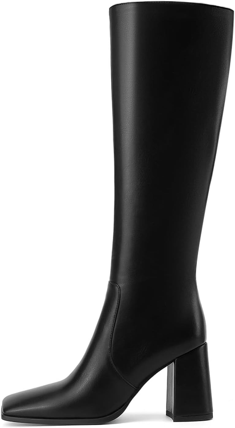 Gothictor Women's Knee High Gogo Boots Chunky Heel Square Toe Tall Boot for Women Side Zipper Long Boots - Image 2