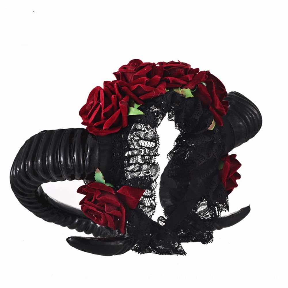 Amazon.com: Restyle Sheep Horn Rose Flower Headband Gothic  display picture 1