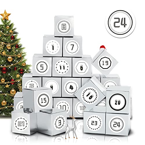 Mizijia Calendrier de l'Avent, 24 Noël DIY Boîtes pour Calendrier de l'Avent à Remplir, Calendriers de Noël avec 24 Autocollants Numérotés, diy noël cadeaux (yinse-bai) Cover