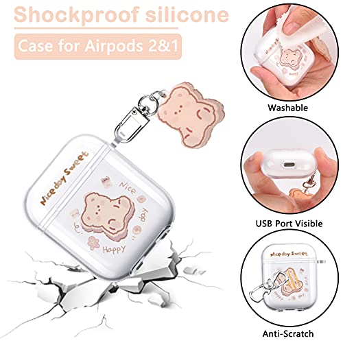 Clear Airpods Case With Bear Keychain Cute Cartoon Bear Design Full Protective Silicone Cover Compatiable With Airpod 2&1 Case For Kids And Womens (Brown) #TOP4