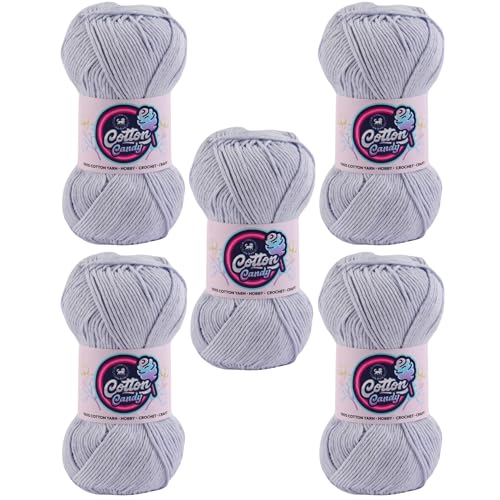 Image of NESTNHAVEN Cotton Candy 100% Cotton Yarn - (100g, 185 Meters) - Luxury Yarn for Crochet, Amigurumi, Embroidery, Toys, Garments, Flowers and Hobby, Projects. (Light Grey) | (500 Gm)