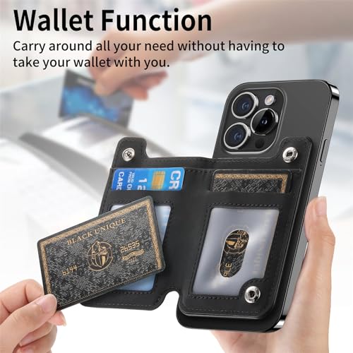 Fofvccv Magnetic Wallet mit Ständer, Kompatibel mit MagSafe Premium Vegan Leather Phone Wallet mit Reißverschluss & RFID-Schutz Magnetisches Kartenetui für iPhone 17 16 15 Serie Black