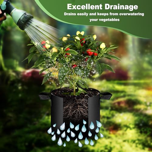 Szhetefu 5 Pack 5 Gallon Grow Bags, Sturdy Fabric Pots, Premium Fabric Plant Grow Bags, Garden Bags To Grow Vegetables, Aeration Planting Bags With Handles, Pots For Outdoor Plants  thumb #3