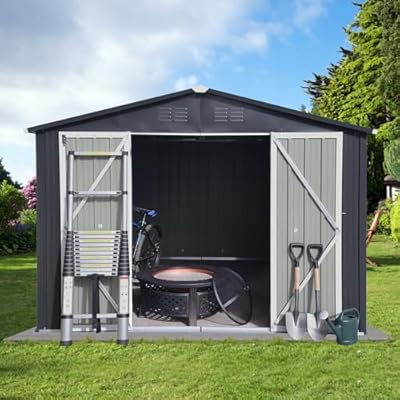 Dyncan Metal Garden Shed for Peaceful Organization and Security? Durable Storage Solution for Tools and Equipment, 10ft x 12ft, Dark Gray