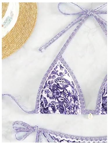 Image of BYFINECANY Women's Floral Printed Bathing Suit Halter Paisley Summer Swimsuit Bikinis Set