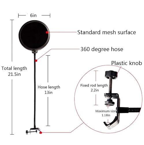 professional microphone windproof and spray proof cover, 6-inch double-layer windproof screen with flexible 360 ° gooseneck clip stabilizing arm, suitable for Blue Yeti and any other microphone (1) - Thumbnail 6