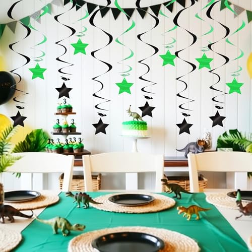 Image of BEISHIDA Green Black Silver Stars Hanging Swirls Graduation Hanging Ornament Decorations for Birthday Party Weeding Congrats Grade 2026 Graduation Decorations,Pack of 15