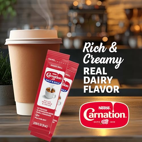 Image of Nestle Carnation Coffee Creamer Half and Half, Made with Real Dairy, 0.304 fl oz Liquid Stick Pack (Box of 240)