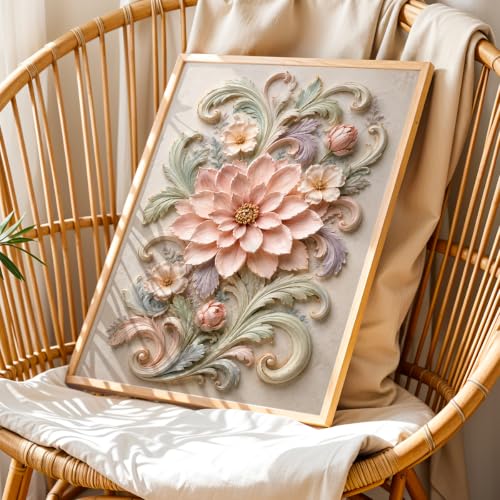 Image of NoWorries Floral Botanical Wall Painting with Frame | Premium Textured Flower & Leaf Artwork, Pastel Nature Wall Decor Framed for Living Room Bedroom Office and Home Decoration (Art-8,17x25inch)