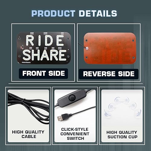 Image of YSY Juren LED Car Window Accessory Sign RIDESHARE for Ride Share Drivers Taxi Light (White)