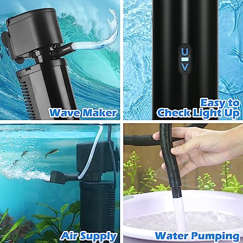 Tararium Aquarium Filter For 40-150 Gallon Tank, U-V Fish Tank Green Clean Machine Submersible Powerful Pump Canister Filter 400Gph For Pond Turtle Tank Saltwater Freshwater Crystal Clear Green Killing thumb #4