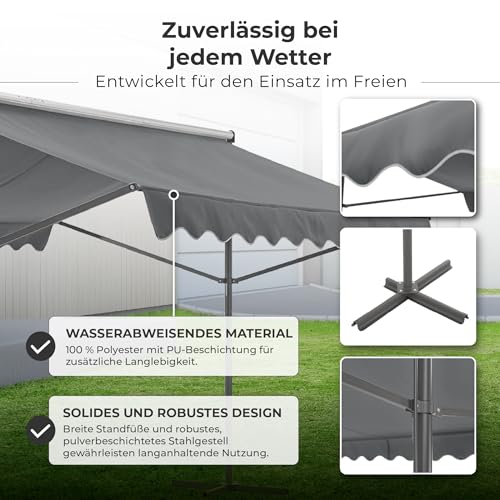 pro.tec Standmarkise Selenizza freistehende Markise 400x300x260cm Gartenmarkise Sonnenschutz Terrassenüberdachung Outdoor Terrasse Garten Balkon Dunkelgrau