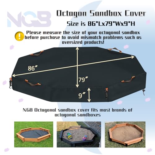 Image of Octagonal Sandbox Cover, Windproof and Dustproof with Adjustable Hook and Loop for Stabilization, 420D Waterproof Oxford Fabric, Protect Outdoor Garden Kids Sandbox Sand and Toys (Black, 84 inchX78 inchX9 inch