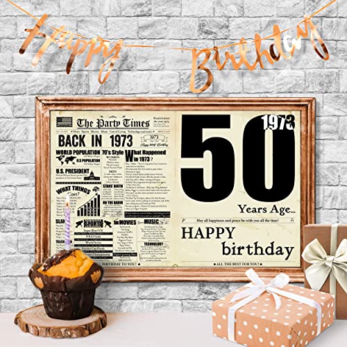 Image of Vintage Large 50th Birthday Card, 50th Birthday Gift for Men Women, 50th Birthday Decorations, 50th 1973 Birthday Gifts Ideas for Dad Mom, Jumbo 50 Year Old Greeting Card for Wife and Husband