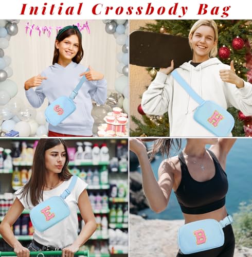 Image of COSHAYSOO Birthday Initial Gifts for Teen Girls 6 7 8 9 10 11 12 13 14 Year Old, Girl Fanny Pack Belt Bag Crossbody Shoulder Purse Blue Chenille Letter S