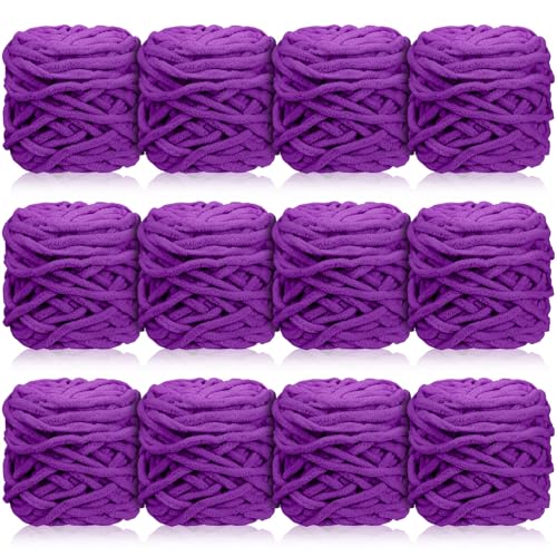 Image of Timgle 12 Skeins Chunky Chenille Yarn for Crocheting, 552 Yards Bulky Purple Thick Fluffy Yarns Soft Velvet Plush Yarn for Hand Knitting Blanket Crafts Project