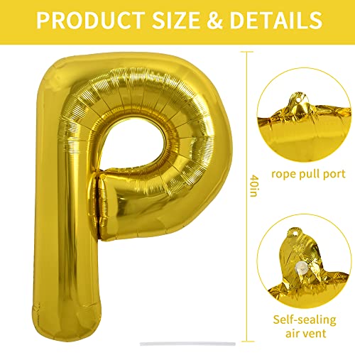 Image of TONIFUL 40 Inch Large Gold Letter P Balloons Helium Balloons,Foil Mylar Big Balloons for 2026 New Year Eve Graduation Wedding Baby Shower Birthday Party Anniversary Supplies Decorations