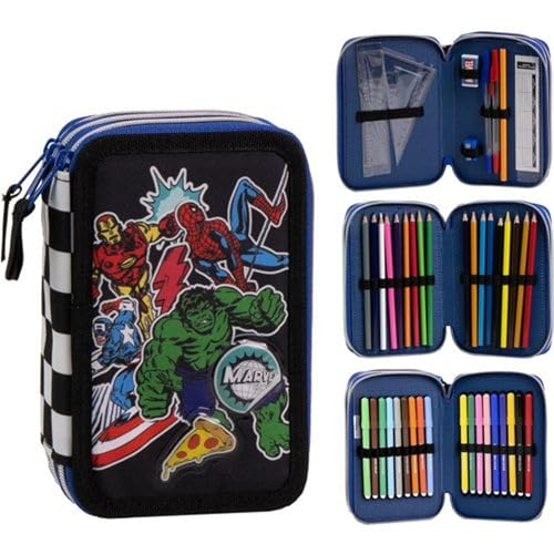 Astuccio triplo Marvel Avengers con accessori completi e design da supereroe - Astuccio Spiderman con matite, libri da colorare, righello e accessori per bambini
