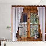 okoikfc Tenda Doccia 120 x 180 cm Vista dalla Finestra, Tenda da Doccia Antimuffa Pianta, Tenda per Doccia Polyester Lavabile Anti-Muffa Impermeabile Tenda Vasca da Bagno con 8 Ganci BB1129