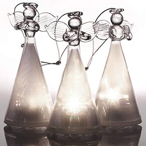 COM-FOUR® 3x Christmas tree decorations glass angels - Angels made of glass with LED to hang on - Decorative angels for Christmas with different light modes [selection varies] (transparent - angel)