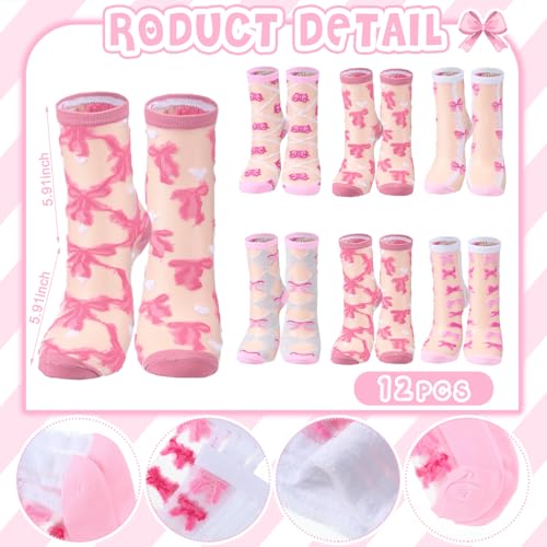 Image of Jadive Coquette Pink Bow Socks Pink Bow Women's Inspired Socks Ornament for Birthday Decor Gift