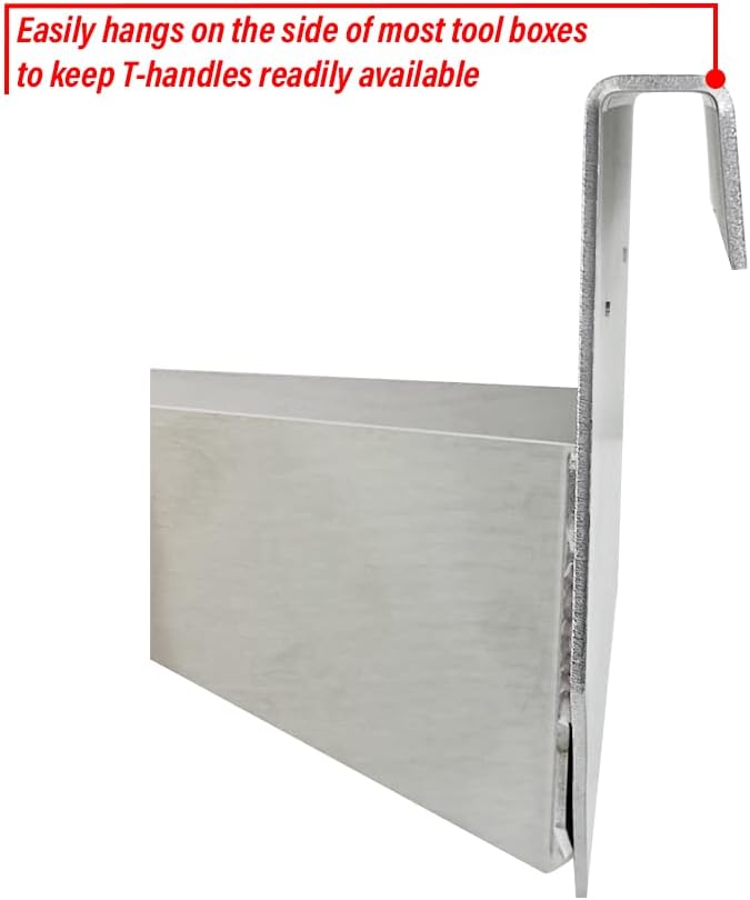 Pit Posse PP109T T Handle Tool Box Holder Mount Aluminum T-Handle Rack Organizer - Made in USA - Enclosed Race Trailer, Garage, Automotive Work Shop Accessories - Hangs on the Side of Most Tool Boxes