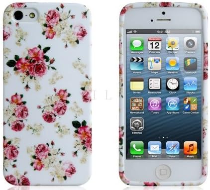 CyberStyle Floral Print TPU Rubber Case for iPhone 5, 5S with Screen Protector