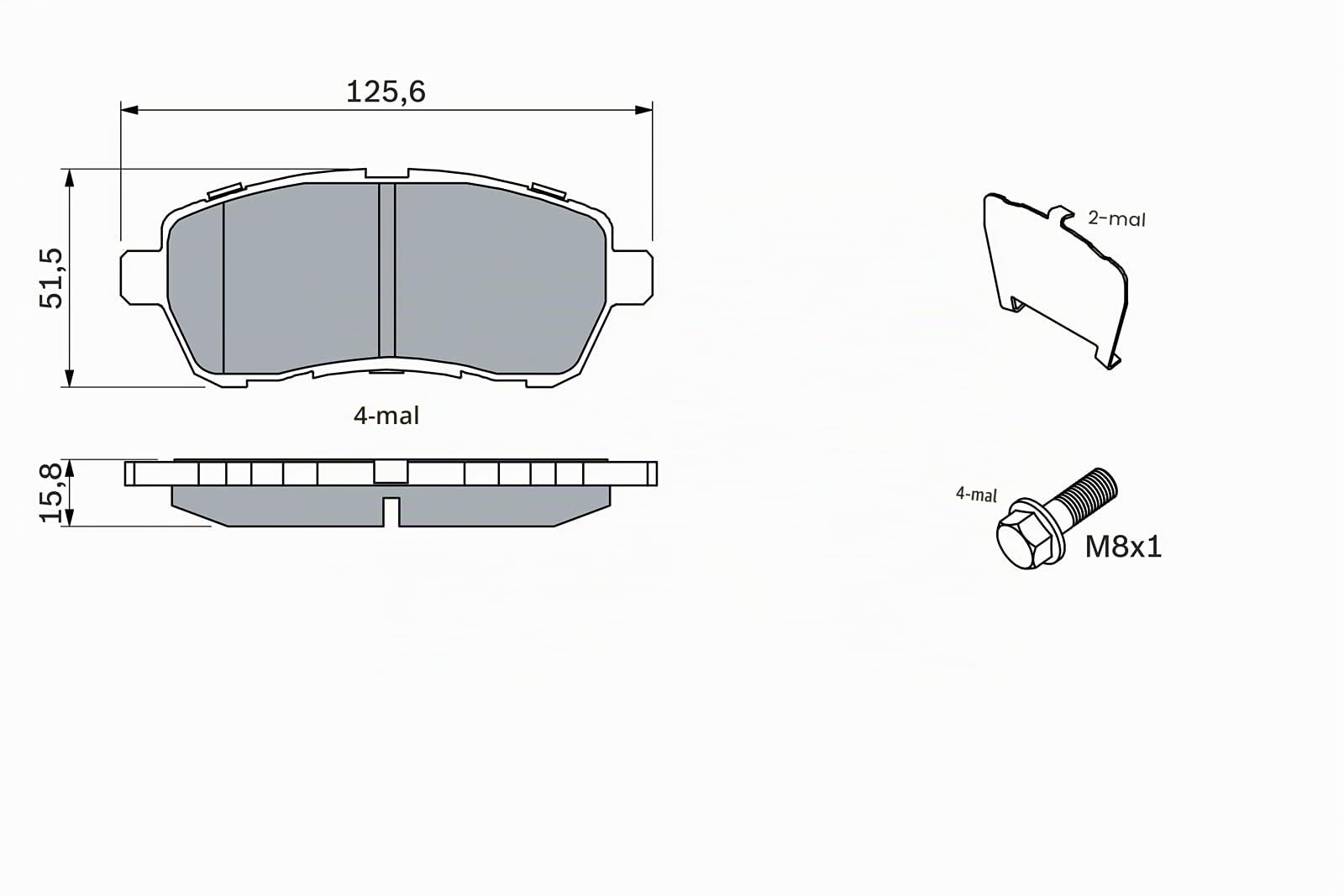 Bosch BP1137 - Auto Bremsbeläge vorne - Bosch-Qualität - für leises Bremsen mit wenig Staub - ECE-R90 zertifiziert - kupferfrei - 1 Set mit 4 Bremsbelägen - Mit Zubehör | Kompatibel mit: FORD FIESTA Stufenheck, FIESTA VI, FIESTA VI Van