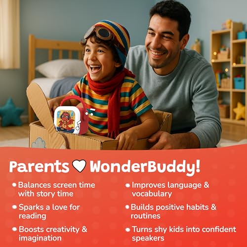 Image of WonderBuddy StoryBox Mini, 200+ Stories & Rhymes Preloaded, Karaoke Mic for Singing, RGB Lights, Kids Speaker, Musical Toy, Best Gift for 3-5 yr Kids - Dragon with Mic