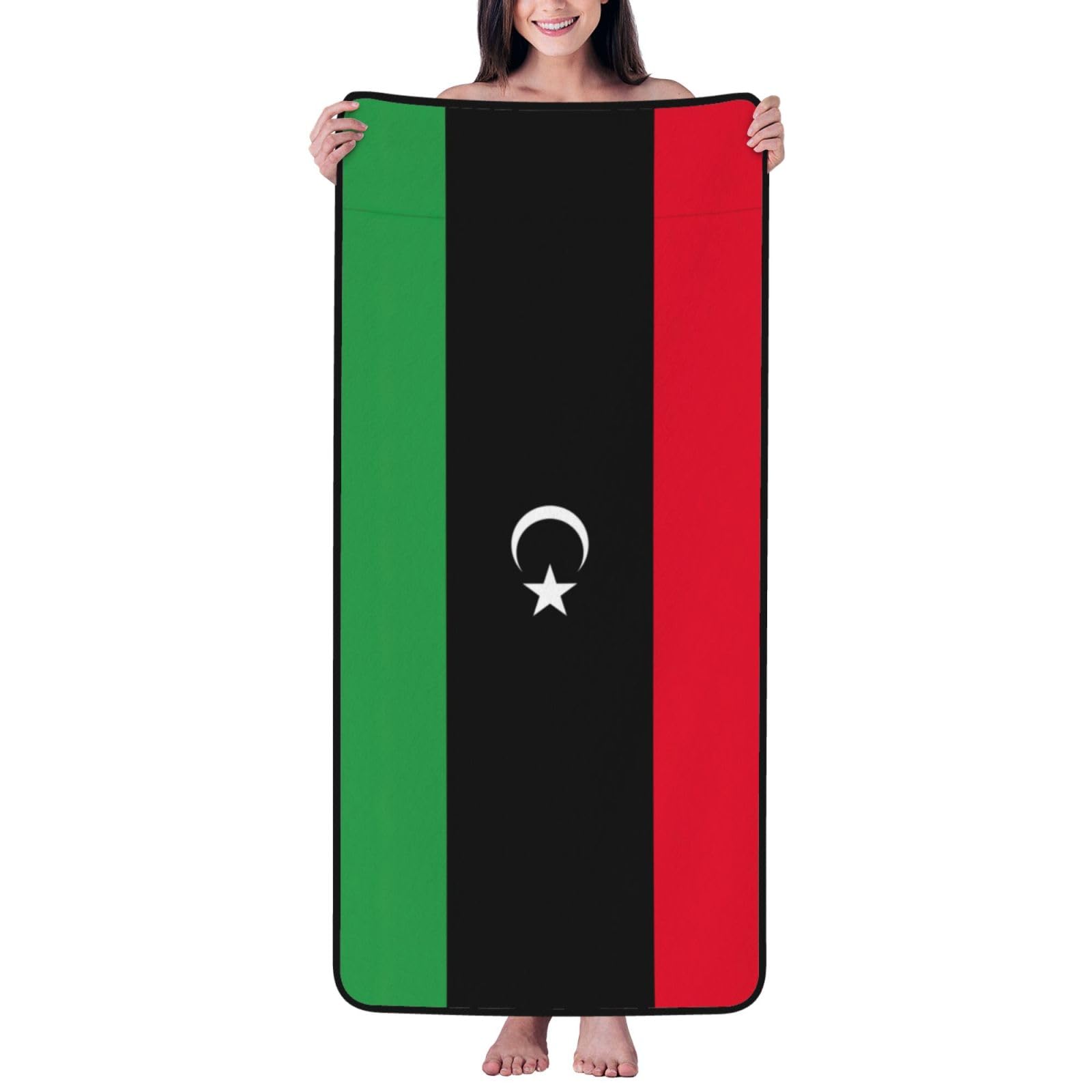 Nimongt Unisex Black Libyan Flag Print Lightweight Comfort Coral Velvet Bath Towel Home Bathroom Hotel Spa Beach Travel